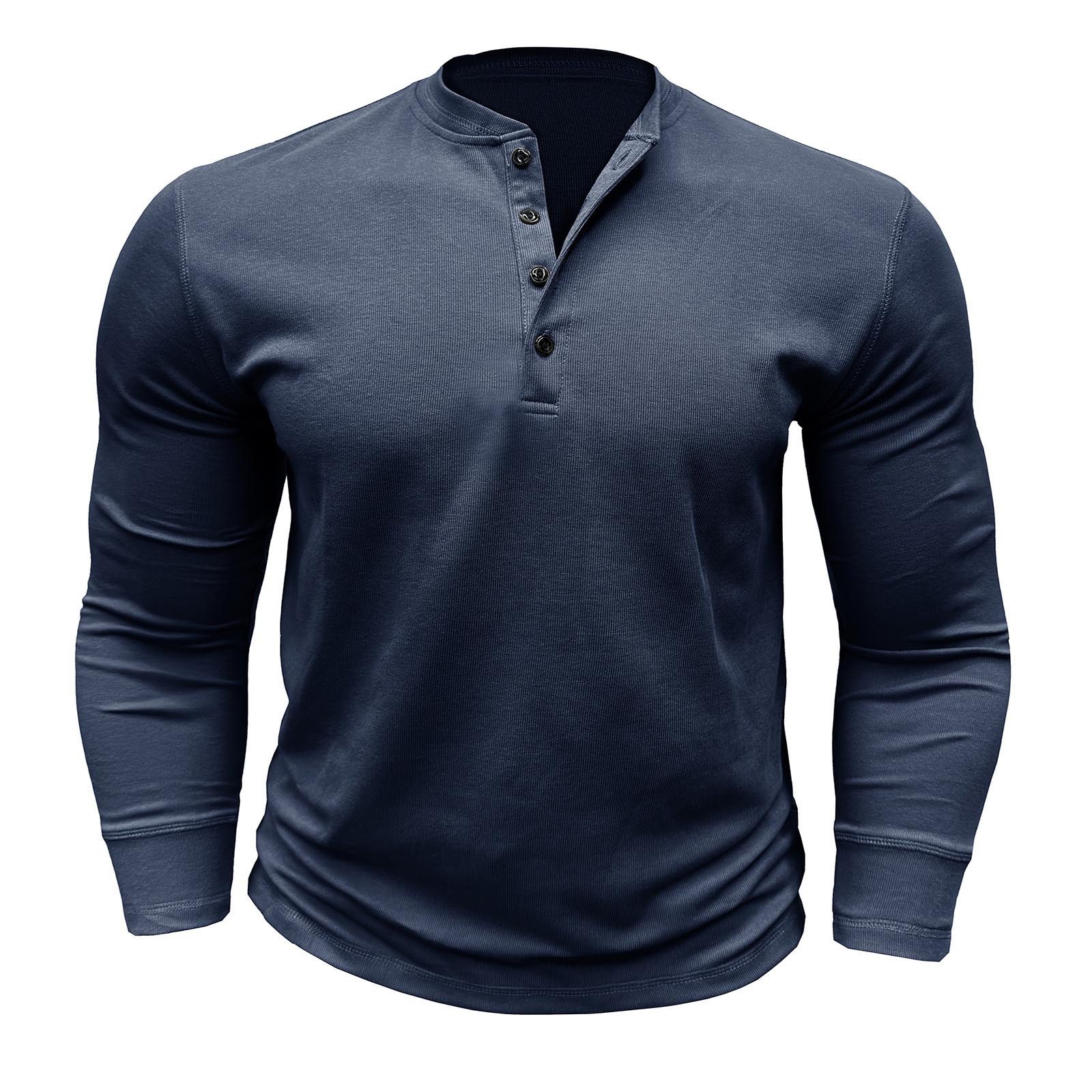thumbnail image 1 of Camiseta de manga larga con botones y color liso para hombre, para otoño, mezcla de poliéster, cómoda e informal, varias tallas disponibles., 1 of 7